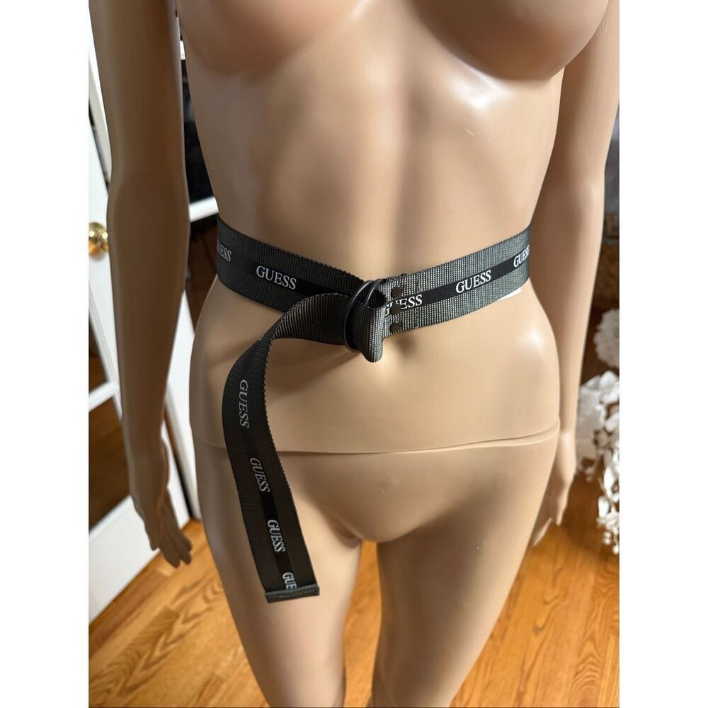 Guess Olive Green & Black Logo Ribbon Belt sz 18 EUC
